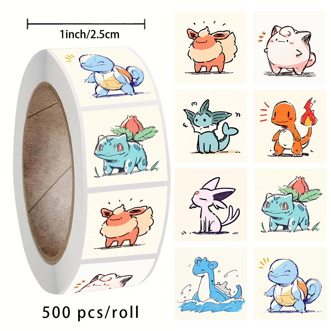 Tech Home Accessories - 500 Hojas/Rollo de Pegatinas de Pokémon,