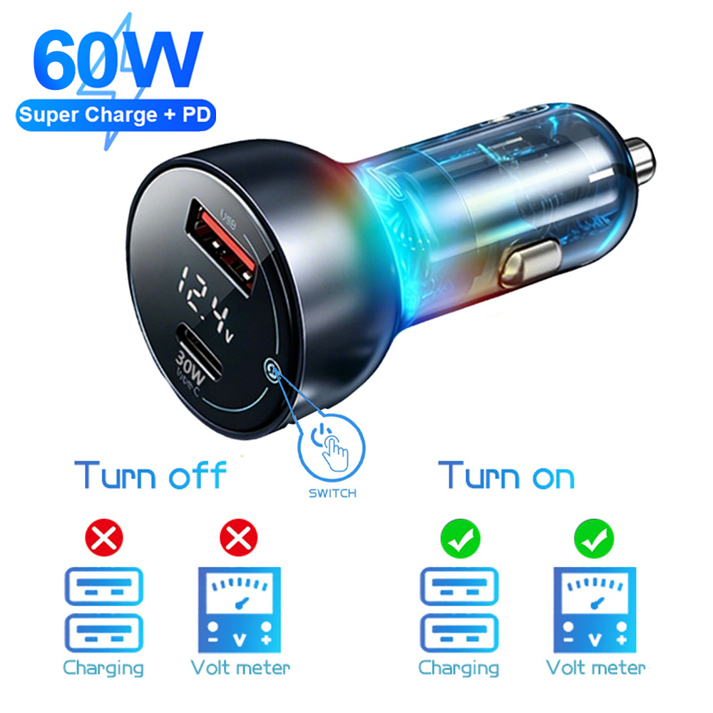 Type C Multiport Adapter - Cargador de Coche Digital de 60W