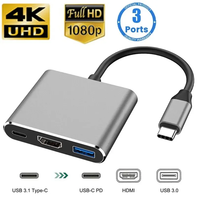 Type C Multiport Adapter - Adaptador multipuerto 3 en 1 tipo